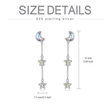 Moon Star Earrings 925 Sterling Silver Long Drop Earrings with Moon Star Crystal Dangle Jewelry Gifts for Teenager Girls Women Men Holiday