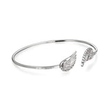 Religious Minimalist Thin Guardian Angel Wing Feather Bangle Cuff Bracelet For Women For Teen 925 Sterling Silver