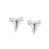Nautical Shark Tooth Stud Earrings For Teen Women Hammered 925 Sterling Silver