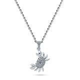 Rhodium Plated Sterling Silver Cubic Zirconia CZ Crab Fashion Pendant Necklace