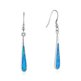 Silver Blue Opal Long Dangle Drop Earrings