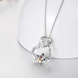 925 Sterling Silver Engraved 'I Love You Forever' Cute Sloths Koala Animal Heart Pendant Necklace Crystals, Women Girls Birthday Jewelry Gift