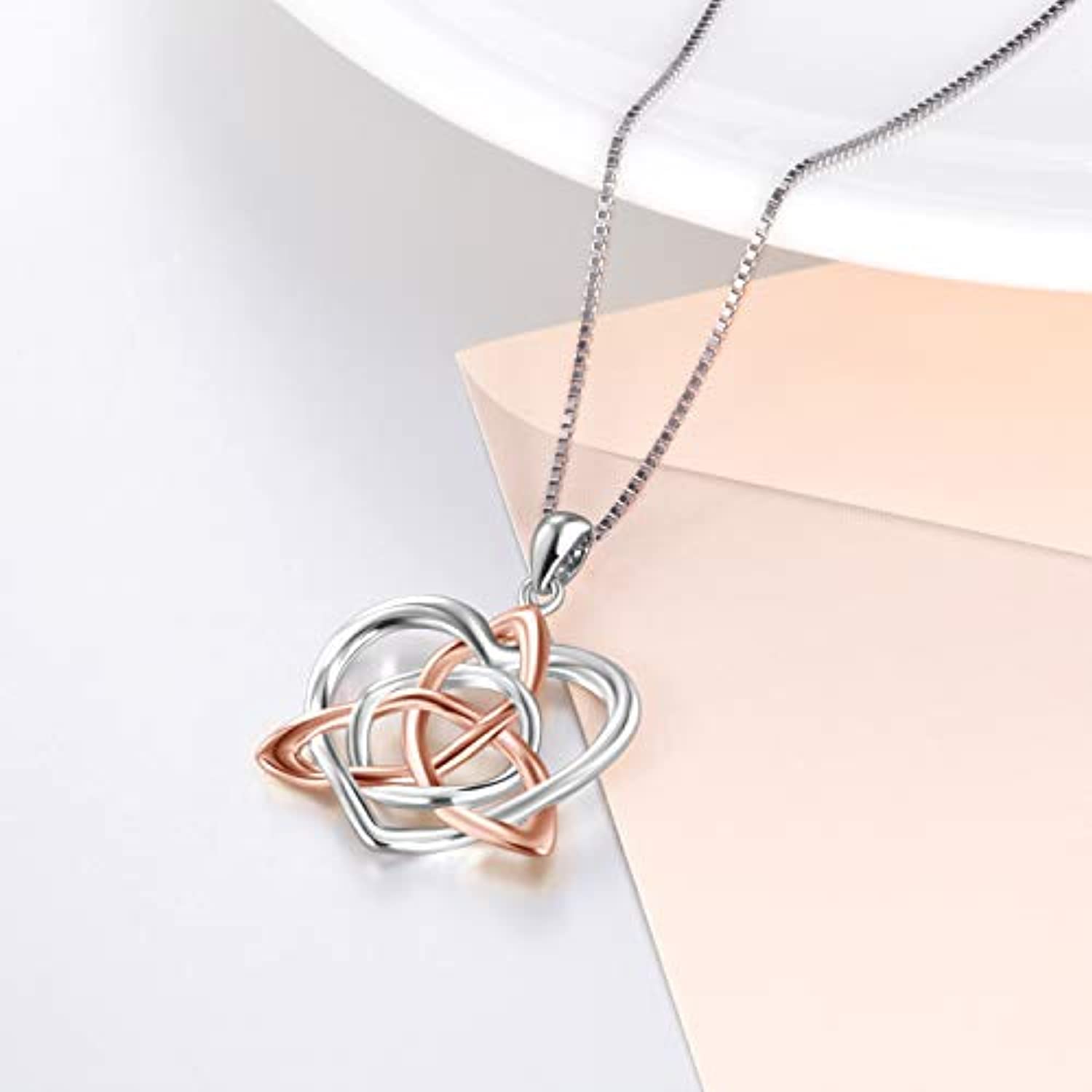 Celtic Love Knot Necklace Jewelry Sterling Silver Good Luck Vintage Triquetra Irish Celtic Love Heart Pendant Necklace for Women Girls