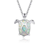 Silver Sea Turtle Necklace White Opal October Birthstone Pendant 