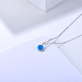 Sterling Silver Created Blue Opal Round Dainty Delicate Necklace October Birthstone Fine Jewelry for Women 16