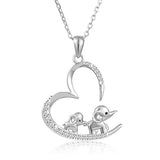 925 Sterling Silver Open Heart Mother Daughter Lucky Elephant Necklace for Women Girls Fashion Jewelry