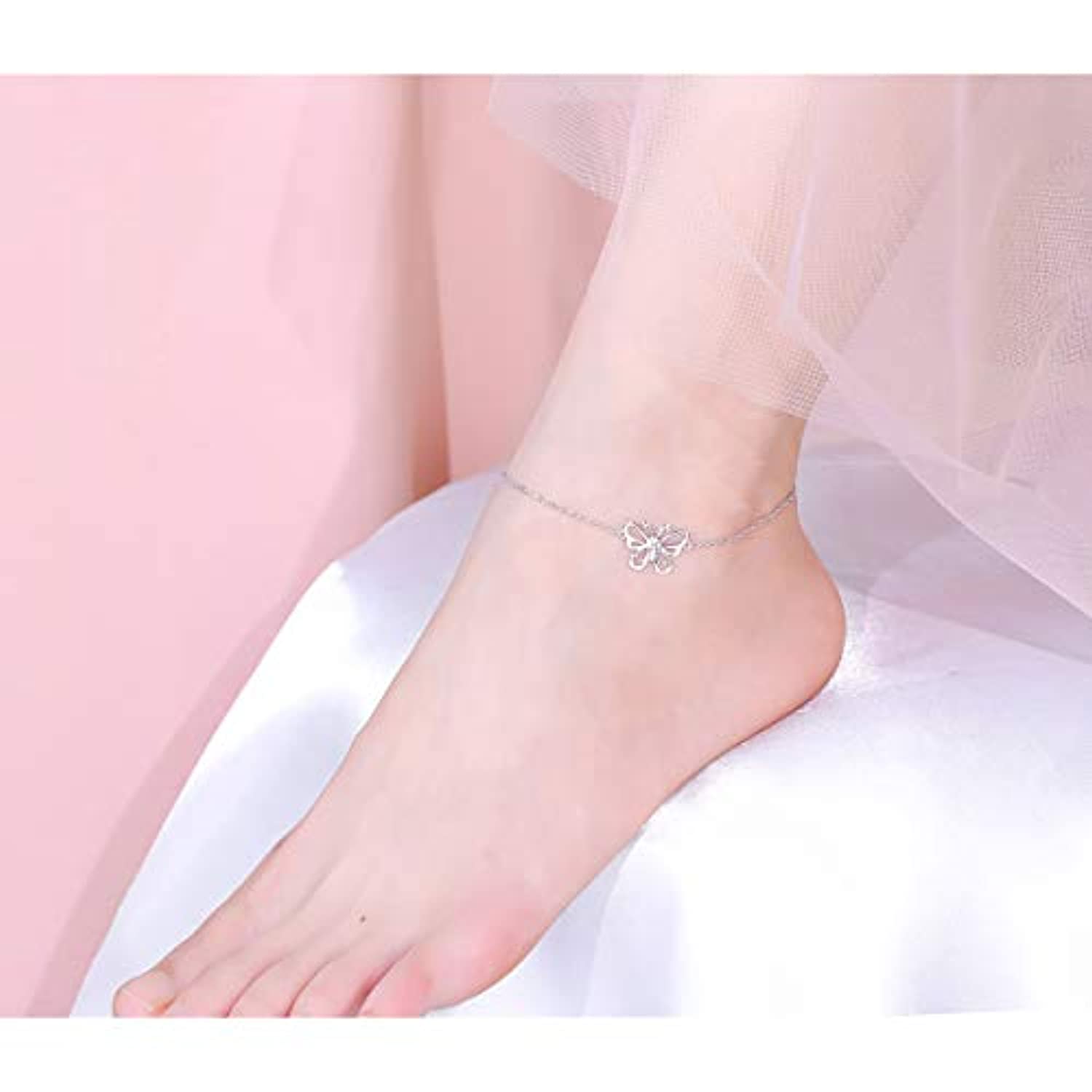 S925 Sterling Silver Anklet For Women Girl Boho Beach Charm Adjustable Foot Anklet Jewelry Birthday Gift