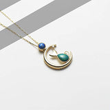 18K Solid Yellow Gold Diamond Real Genuine Natural Fire Opal Cat and Moon Pendant Necklace October Birthstone Fine Jewelry
