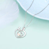 925 Sterling Silver Cubic Zirconia Mother Child Heart Necklace for Women Mother Birthday Mother's Day Gift, 18 Inch Chain