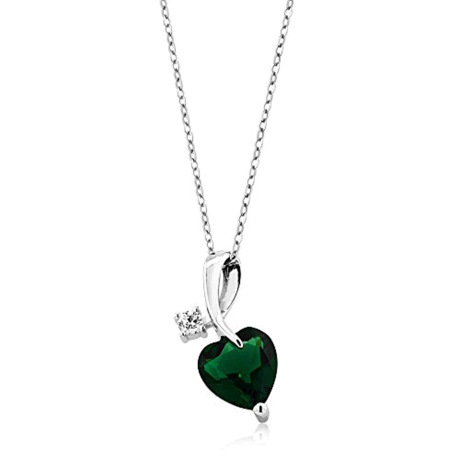 925 Sterling Silver Simulated Emerald Pendant Necklace For Women (3.10 Ct Heart Shape with 18 Inch Silver Chain)