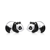 Silver Cute Animal Panda Bear Stud Earrings 