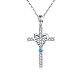 ilver Heart-Blue CZ Necklace Love Heart Cross Cubic Zirconia Pendant