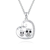 Silver Mother Daughter Necklace Heart Owl Wisdom Lovely Animal Pendant