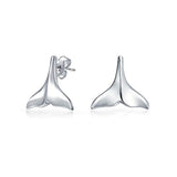 Tropical Tiny Nautical Whale Tail Mermaid Fin Stud Earrings For Women For Teen 925 Sterling Silver