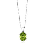 925 Sterling Silver Green Peridot Pendant Necklace (2.00 Cttw, Oval 9X7MM, With 18 Inch Silver Chain)
