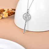 925 Sterling Silver Mother of Pearl Key Pendant Necklace for Women, Daisy Flower Key Pendant Christmas Birthday Gifts for Daughter