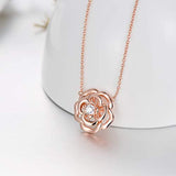 Rose Flower Necklace Sterling Silver Rose Gold-plated Necklace, Crystal from Swarovski, Anniversary Birthday Jewelry Gifts for Women