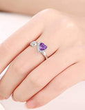 Fine Jewelry Gifts for Women 925 Sterling Silver Natural Gemstone Amethyst Heart Ring