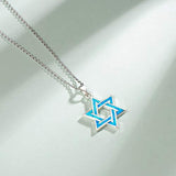 October Birthstone Sterling Silver Created Blue Opal Star Necklace Danity Fine Jewelry for Women