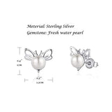 Sterling Silver Freshwater Pearl Bee Stud Earrings Animal Earrings Tiny Small Single Pearl Fine Jewelry for Women