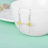 S925 Sterling Silver Dangle Drop Hooks Cross Sunflower Earrings Jewelry Gifts for Women Girls Birthday