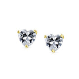 Cubic Zirconia Heart AAA CZ Solitaire Stud Earrings For Women 14K Gold Plated 925 Sterling Silver