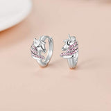 925 Sterling Silver Unicorn Hoop Earrings with Pink Crystals , Unicorn Jewelry Birthday Gifts for Women