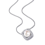 Single Pearl Necklace Sterling Silver Square Halo Pendant Gold Necklaces for Women Bridesmaid Gift