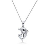 Silver  CZ Dolphin Pendant Necklace
