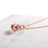 14K Solid Rose Gold Genuine Natural Pink Tourmaline Solitaire Pendant Necklace October Birthstone Gemstone Fine Jewelry
