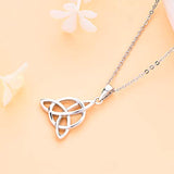 925 Sterling Silver Triquetra Celtic Knot Triangle Pendant Necklace