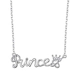 925 Sterling Silver White CZ Crown Princess Pendant Word Charm Necklace for Girlfriend Wife Daughter Granddaughter, 18 Inch + 2 Inch