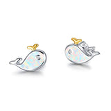 Silver Whale  Opal Stud Earrings