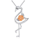 Sterling Silver Rose Flower Flamingo Necklace Pendants  for  Women