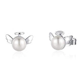 Silver Freshwater Pearl Angel Stud Earrings 