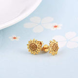 S925 Sterling Silver Yellow Sunflower with CZ Warmth Positivity Earrings Jewelry For Women