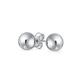 Basic Simple Round Bead Ball Stud Earrings For Women For Teen Shiny 925 Sterling Silver Full Size