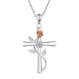 Silver Cross Rose Necklace 