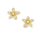 Yellow Gold plated  Cubic Zirconia CZ Flower Stud Earrings Fashion Jewelry