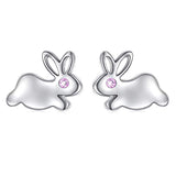 Silver Cute Animal CZ Rabbit Stud Earrings