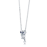Rhodium Plated Sterling Silver Cubic Zirconia  Owl Pendant Necklace - Halloween Jewelry