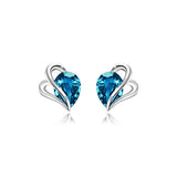 Silver Blue Heart Crystal Stud Earrings