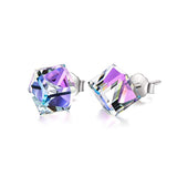Silver Cube Stud Earrings with Crystals from Swarovski 