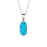 Blue Opal Oval Dainty Delicate Necklace