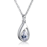  Silver Cremation Jewelry Memorial CZ Teardrop Ashes Keepsake Urns Pendant Necklace