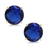 14K Gold Blue Created Sapphire Stud Earrings For Women