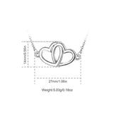 S925 Sterling Silver Two Heart Shaped  Necklace Pendant Jewelry for Women