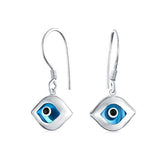 Blue Nazar Evil Eye Shaped Spiritual Protection Drop Earrings For Women Teen Murano Glass 925 Sterling Silver