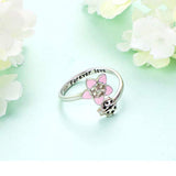 S925 Sterling Silver Adjustable Ladybug and Flowers Rings Jewelry Gift for Women