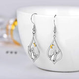 S925 Sterling Silver Dangle Drop Cat Moon Earrings Jewelry Gifts for Women Girls Birthday